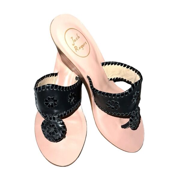 Jack Rogers black leather thong wedge sandals! - Picture 1 of 6